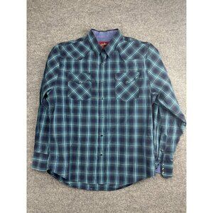Rodeo Clothing Co Shirt Mens XL Blue Plaid Western Pearl Snap Long Sleeve Cowboy